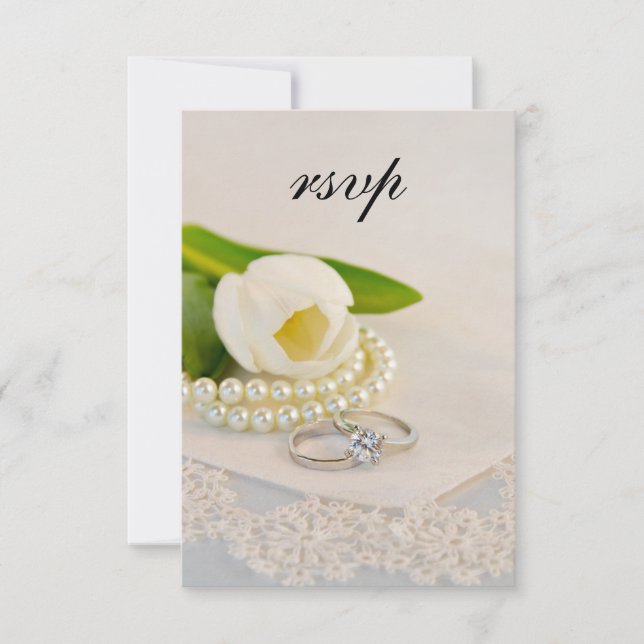 Tulipe blanche, perles et anneaux Mariage RSVP (Devant)