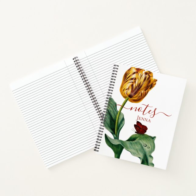 Tulipe botanique rouge et jaune sur Carnet blanc (Intérieur)