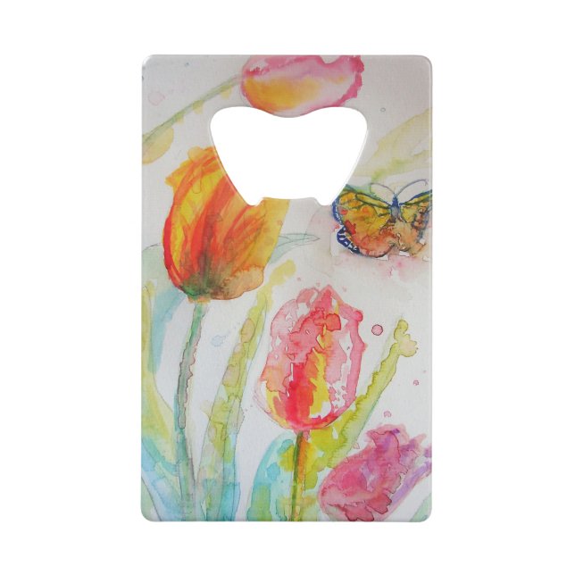 Tulipe colorée et papillon Aquarelle florale (Devant)