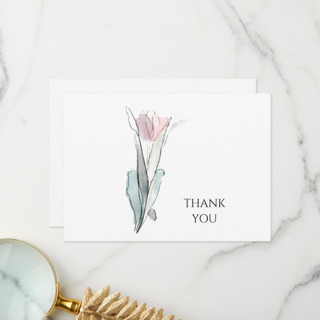 Tulipe d'aquarelle personnalisée Merci simple (Devant/Arrière en situation)