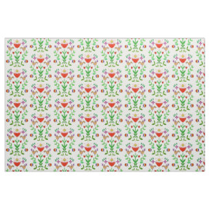 Tulipe d'art populaire et tissu d'oiseaux