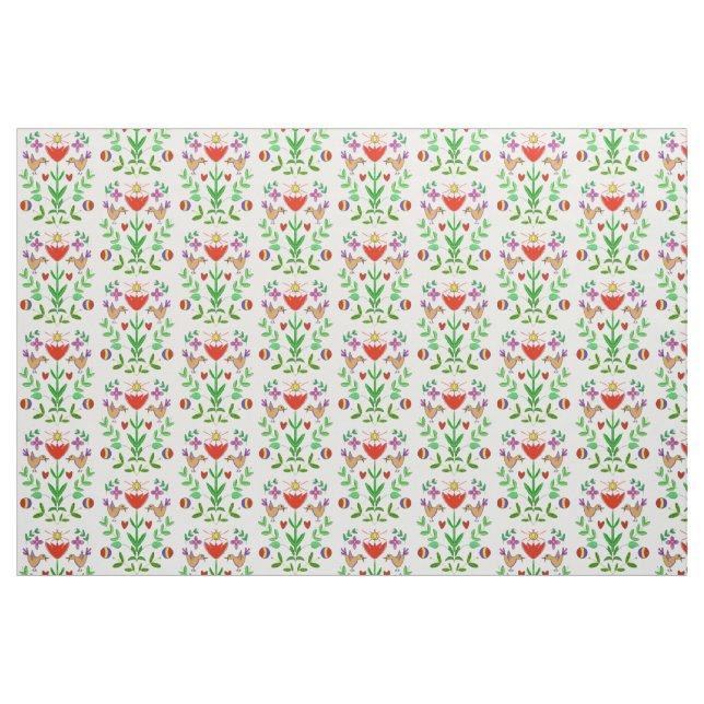 Tulipe d'art populaire et tissu d'oiseaux (Fat Quarter)