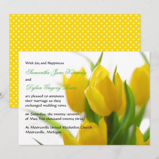 Tulipe jaune - Faire-part de mariage (Devant / Derrière)