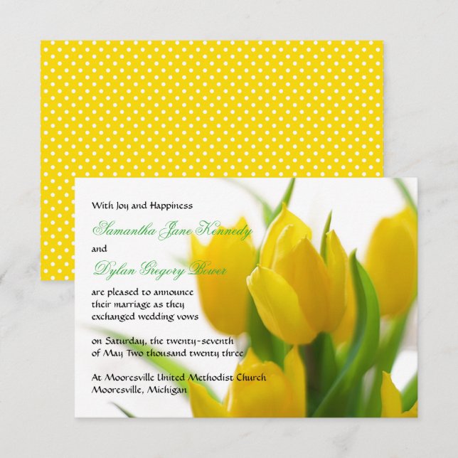 Tulipe jaune - Faire-part de mariage 3x5 (Devant / Derrière)