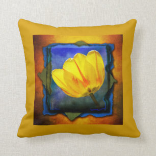Tulipe Jaune sur Coussin bleu vert orange