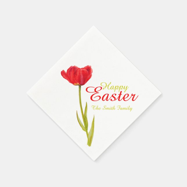 Tulipe rouge de Pâques nom serviette en papier (Coin)