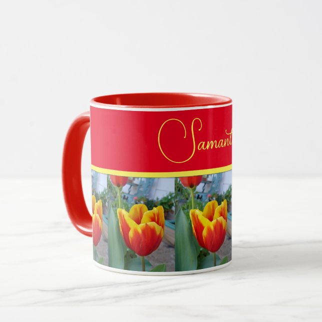 Tulipe rouge et jaune Fleurs femmes Nom Mug (Devant gauche)