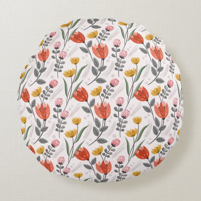 Tulipes à main moderne Coussin rond (Devant)