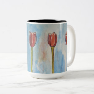 Tulipes Aquarelle Mug à café à deux tons