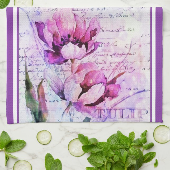 Tulipes aquarelle torchon de cuisine (Plié)