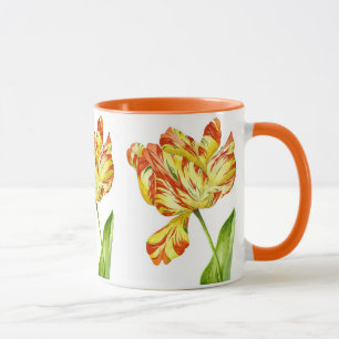 Tulipes ardentes sur une tasse combinée