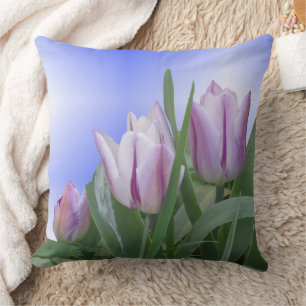 Tulipes blanches pourpres Lancer Oreiller