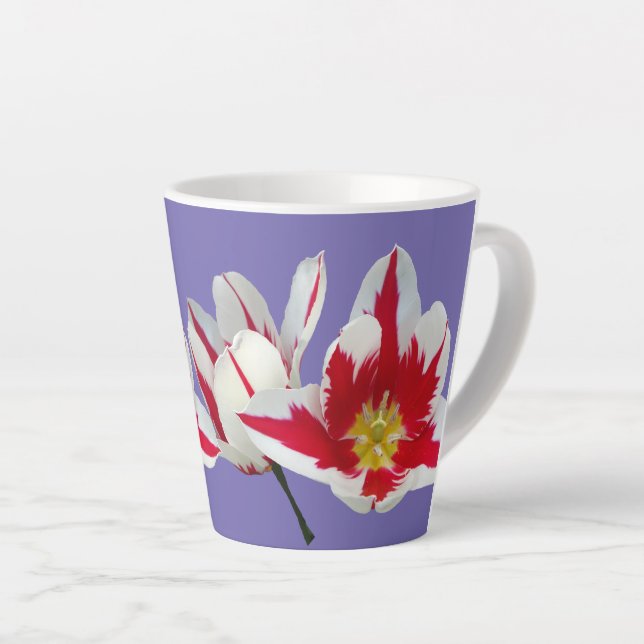 Tulipes blanches rouges fermer Lilac Latte Mug (Angle droit)