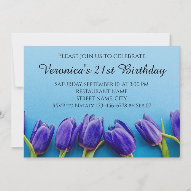 Tulipes bleues sur invitation de fond bleu (Devant)