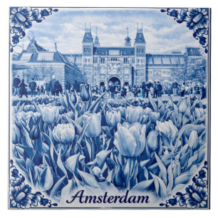Tulipes d'Amsterdam carreau de style Delft Blue