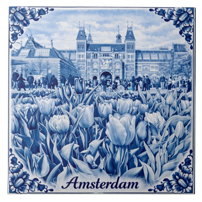 Tulipes d'Amsterdam carreau de style Delft Blue (Devant)