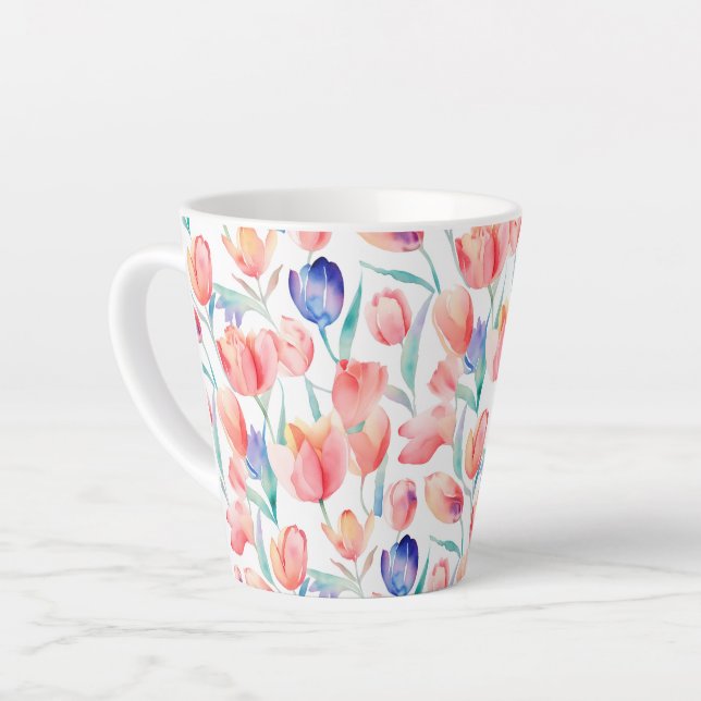 Tulipes d'aquarelle Motif Latte Mug (Angle gauche)