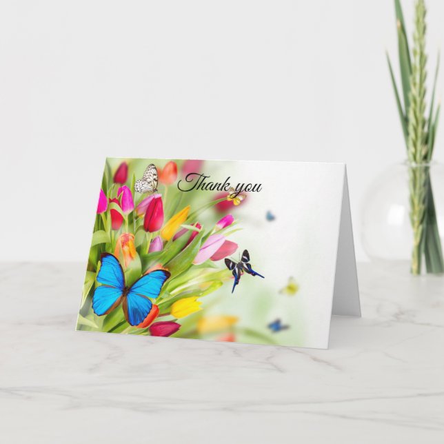 Tulipes et papillons carte de remerciements (Devant)