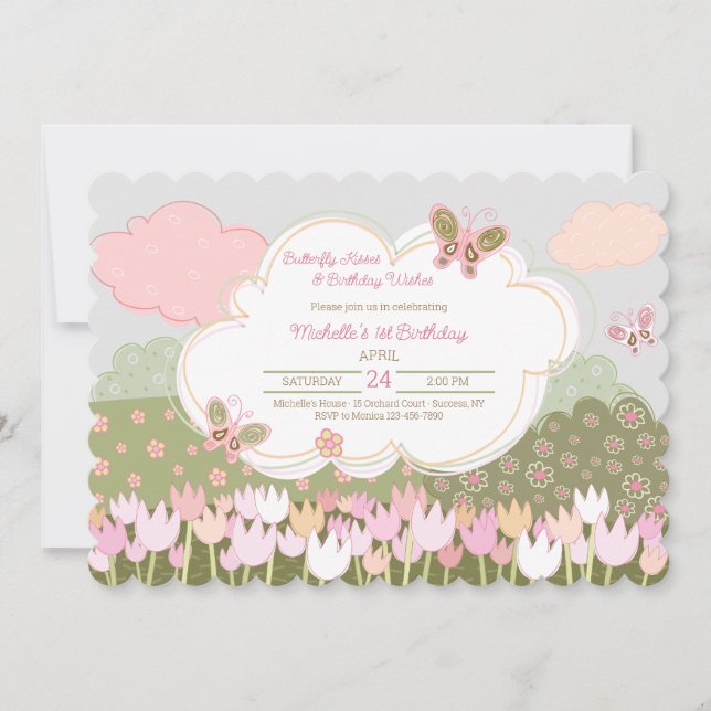 Tulipes et papillons Invitations (Devant)