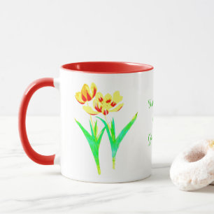 Tulipes jaunes et rouges Combo Mug avec texte