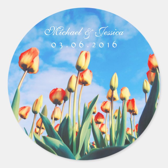 Tulipes jaunes rouges et Stickers de mariage Ciel  (Devant)