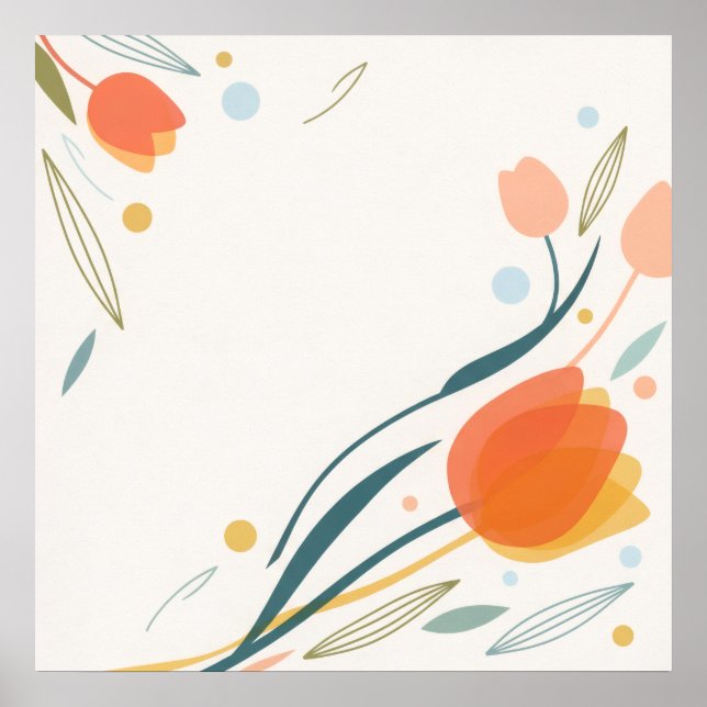 Tulipes Orange Corail Affiche Florale Moderne Mini (Devant)