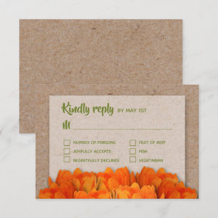 Tulipes orange sur cartes RSVP de mariage Kraft