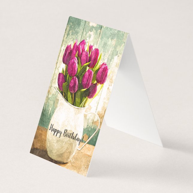 Tulipes pourpres, Bouquet de printemps Art d'anniv (Front)