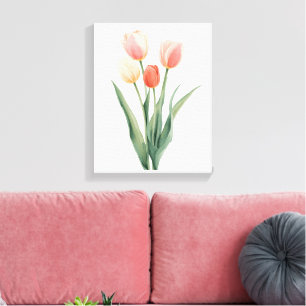 Tulipes Rose Pâle Impression Florale Aquarelle
