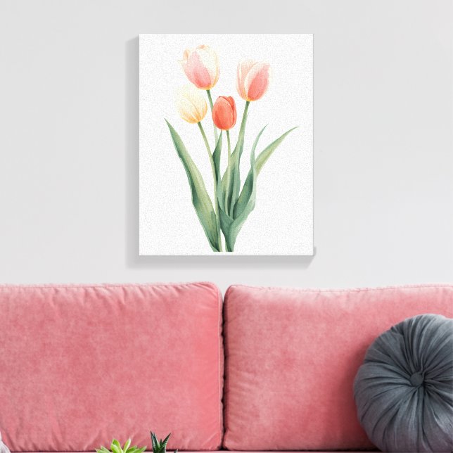 Tulipes Rose Pâle Impression Florale Aquarelle (Insitu(Salon))