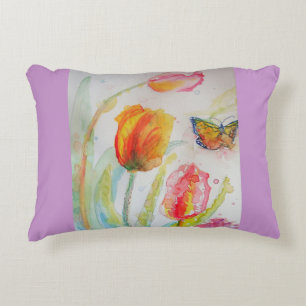 Tulipes roses Coussin décoratif aquarelle