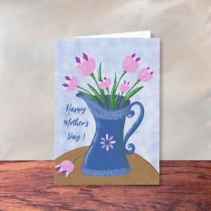 Tulipes roses dans un pichet Carte de vœux pour la