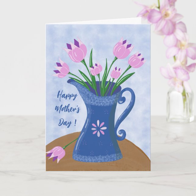 Tulipes roses en Jug Carte de voeux Fête des Mères (Orchidée)