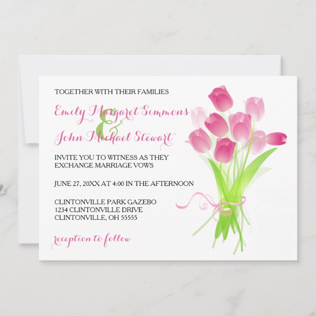 Tulipes roses - Faire-part de mariage (Devant)