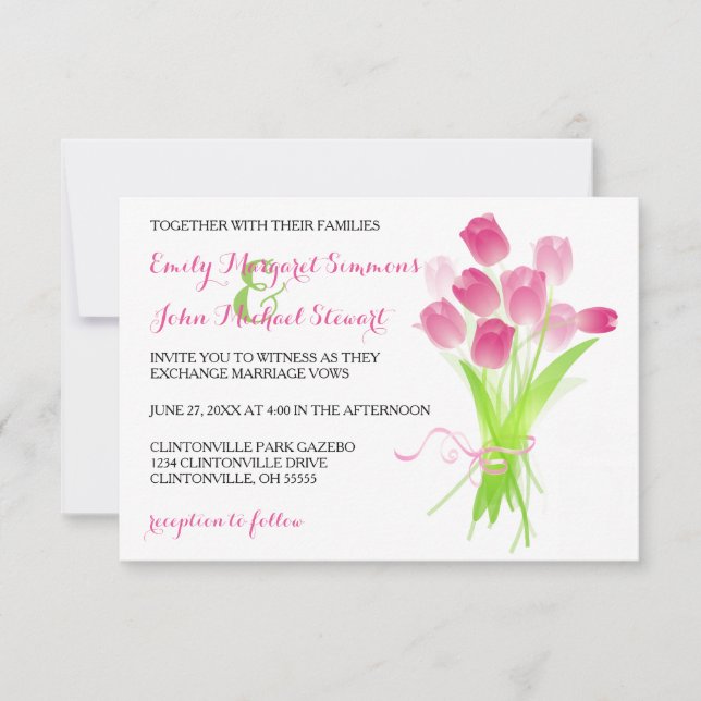 Tulipes roses - Faire-part de mariage 3x5 (Devant)