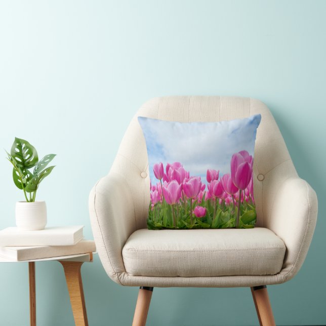 Tulipes roses Fleurs Jeter Oreiller (Chaise)