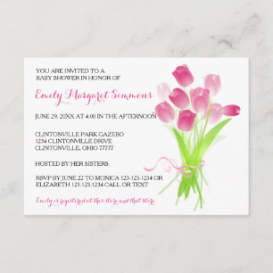 Tulipes roses - Invitation Baby shower 3x5
