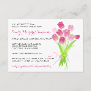Tulipes roses - Invitation de douche nuptiale 3x5