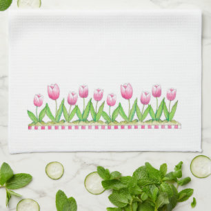 Tulipes roses - serviette de cuisine