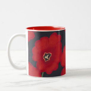 Tulipes Rouge Clair sur Fond Noir, Tasses