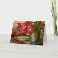 Tulipes rouges dans Vintage Vase vert carte de fêt