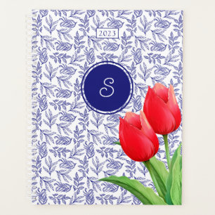 Tulipes Rouges Élégantes Floral de Printemps Monog