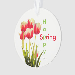 Tulipes rouges joyeuses de printemps avec souvenir