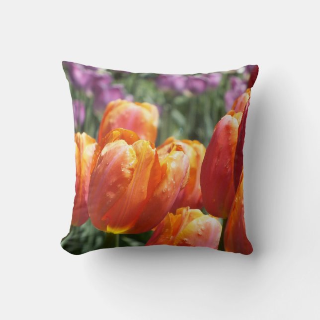 Tulipes Saumons Orange Printemps Jeter Oreiller (Recto)