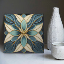 Tulipes sur carreau de céramique bleu symétrique A