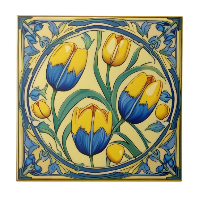 tulipes sur carreaux en céramique de l'Art nouveau (Devant)