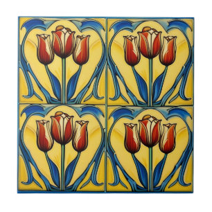 tulipes sur carreaux en céramique de l'Art nouveau