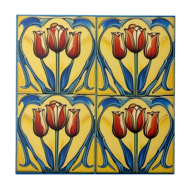 tulipes sur carreaux en céramique de l'Art nouveau (Devant)
