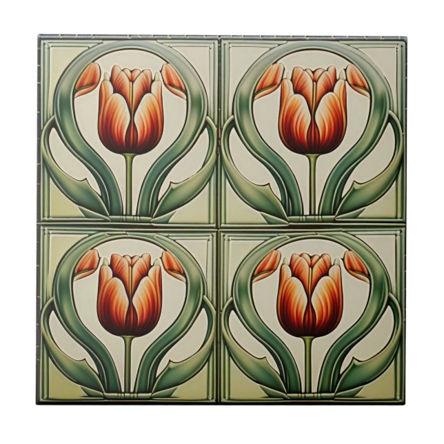 tulipes sur carreaux en céramique de l'Art nouveau (Devant)