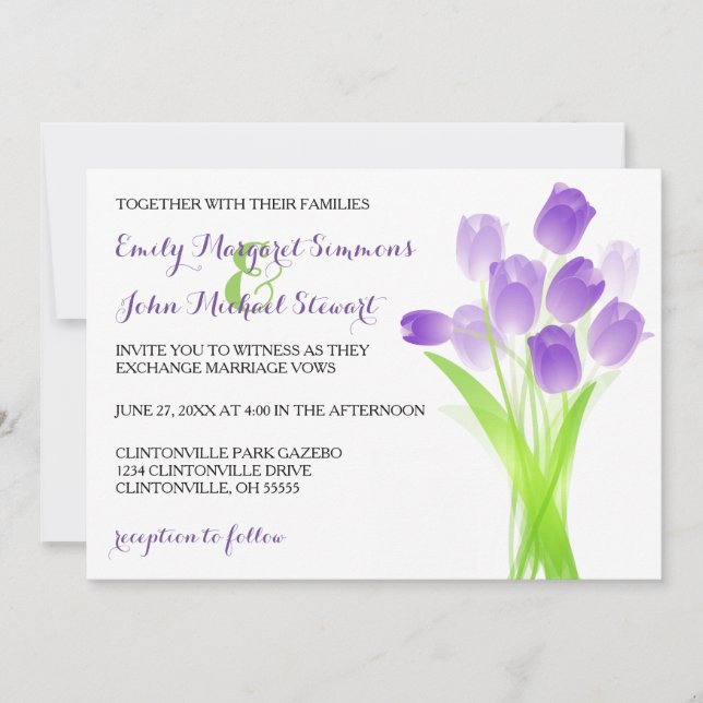Tulipes Violettes - Faire-Part de Mariage (Devant)